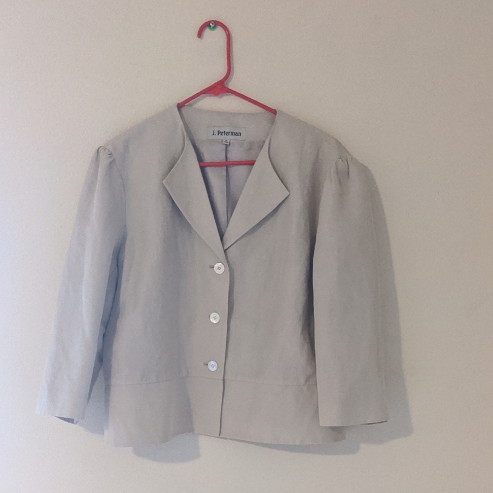 J. Peterman Pale Gray Notch-Collar Button Blazer